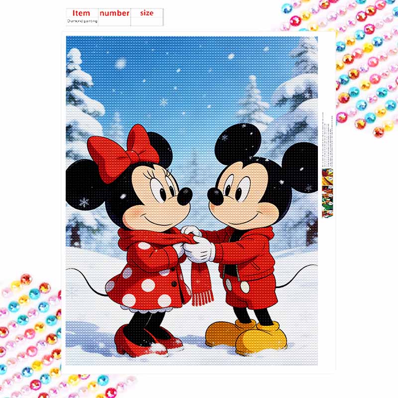 Disney Diamond Art Painting Kit 5D Diamond Winter Mickey Minnie Painting Dot Art Crystal Gemstone Paint Diamond Home Wall Decor