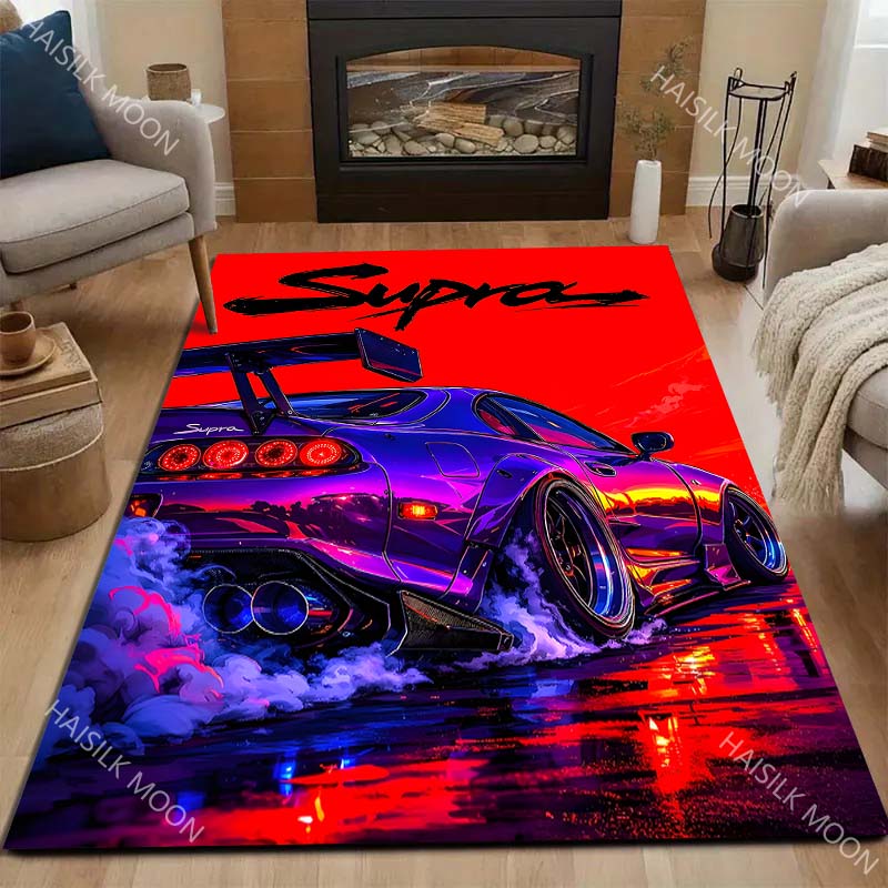 1PC Car, drift, striking, red background Carpet for Living Room Bedroom Sofa Home Decor Rus Non-slip Floor Mat Luxury Gift