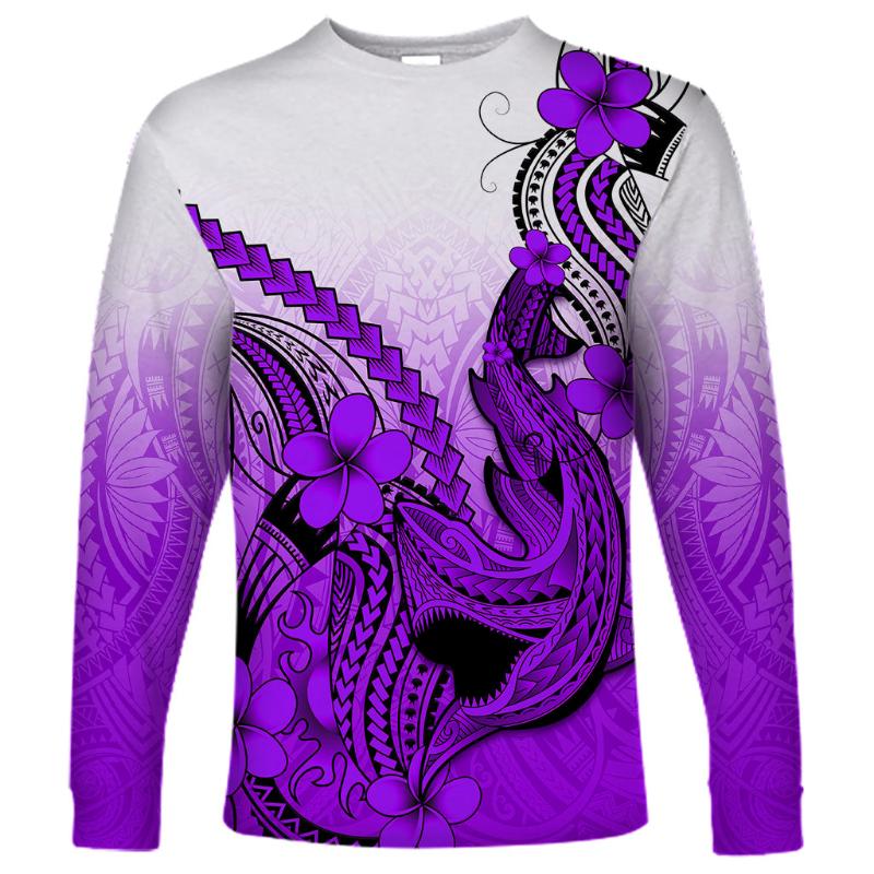 2024 new men's long-sleeved T-shirt 3D printed Polynesian flowers gradient printing men's autumn tops casual round neck street