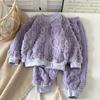 Toddler Baby Autumn and Winter Flannel Pajamas Set Korean Style Plush Thickened Home Clothes Girls Thermal Underwear Set