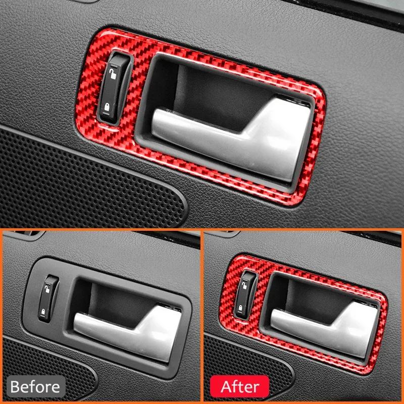 For Ford Mustang 2009-2013 Accessories Carbon Fiber Car Inner Door Pull Handle Outer Panel Lock Buttons Frame Decoration Sticker