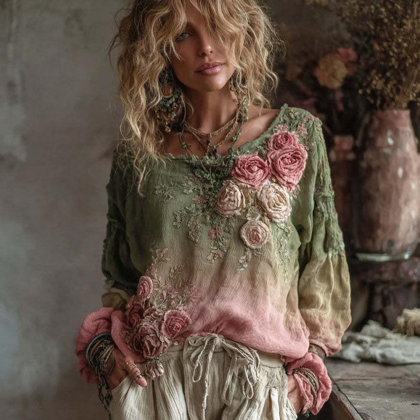 3D Floral Women's Round Neck T-Shirt - Hong Kong Style Fashion Top