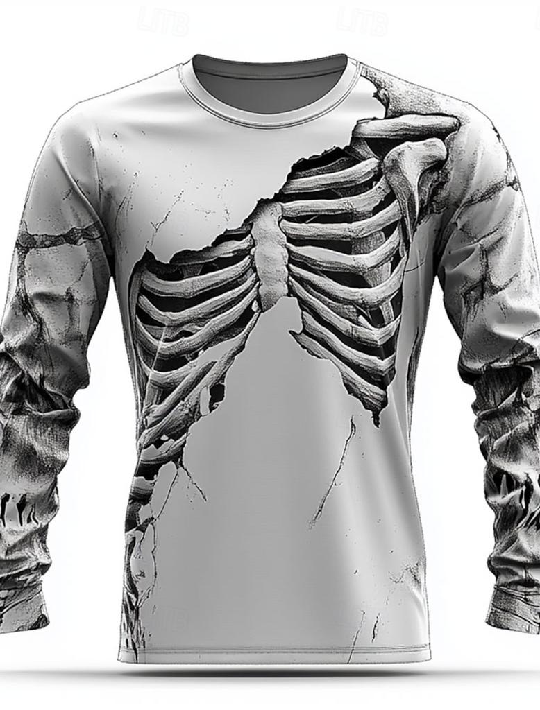 3D Stampa Scheletro Teschi Modello T-shirt Uomo Manica lunga Moda casual T-shirt Top Felpa Traspirante Streetwear T-shirt allentate