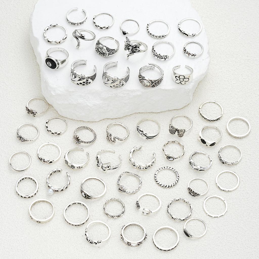 51pcs Gothic Punk Ring Set For Women Men Fashion Butterfly Heart Snake Design Match Ring Daily Wear Halloween Jewelry Gifts New