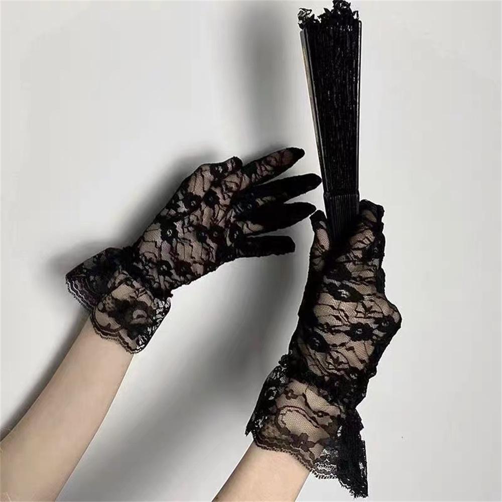 Sexy Transparent Lace Flower Thin Women Gloves Stage Performances Halloween Cosplay Wedding Party Princess Dress Accessories