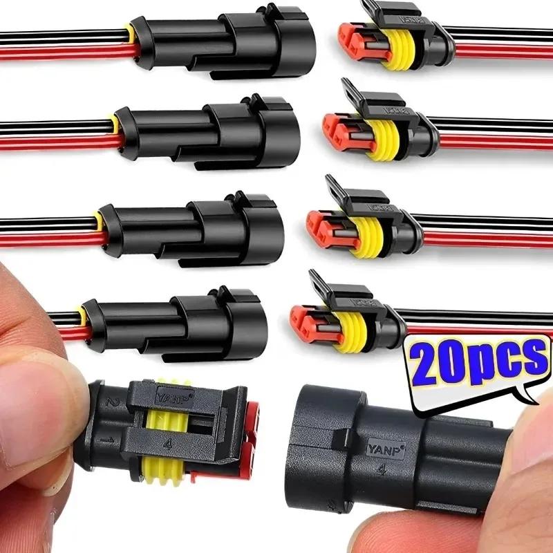 20/10pcs Waterproof Automotive Male Female Electrical Connectors Plug 2-Pin Way with Wire for Car Motorcycle Scooter Marine