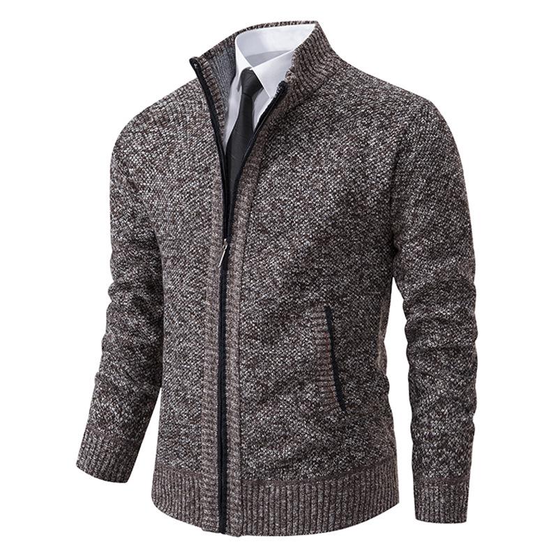 Men's Autumn/Winter Stand-Up Collar Zipper Cardigan Jacket with Velvet Knit