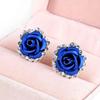 Rose Shaped 4 Color Alloy Rhinestone Stud Earrings for Women Silver Plated Crystal Rose Earrings Fashion Jewelry Gift