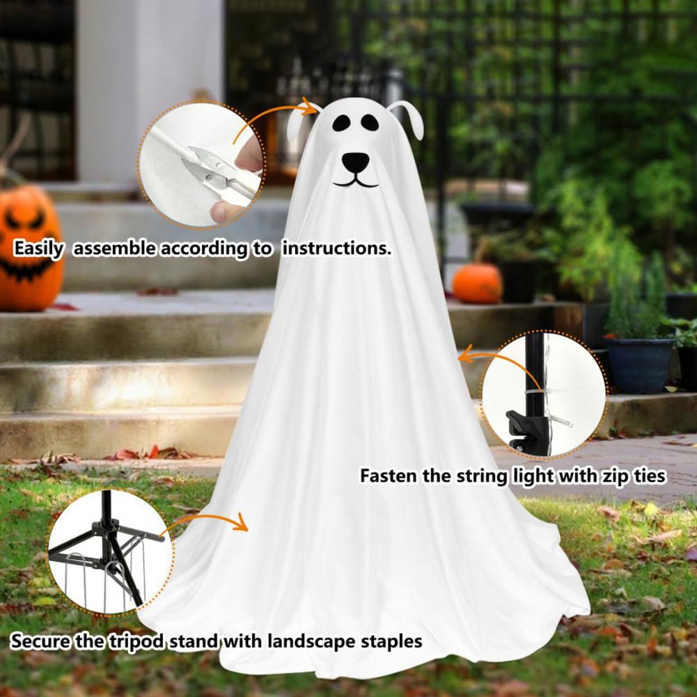 Halloween Decorations Spooky Ghost Dog Halloween Decoration Set with Remote String Lights for Front Door Porch Yard for Spooky