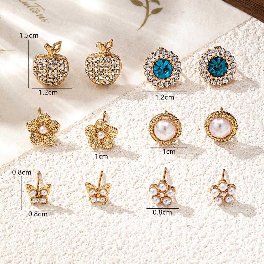Trendy Handmade Inlaid Pearl Zircon Butterfly Petals Round Stud Earrings Versatile