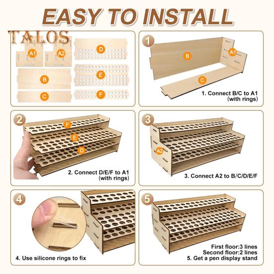 Wooden Paint Brush Holder 75 Holes Desk Stand Pen Storage Organizer Large Capacity 2 Tier Art Tools Compartment Display Rack for Table Wall