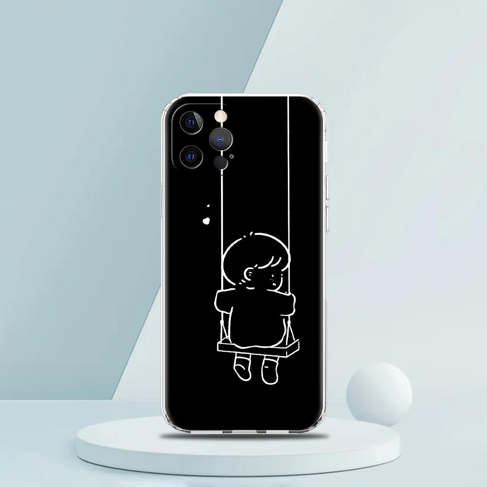 Couple Cartoon Aesth Sun Moon Luxury Phone Case For iPhone 16 15 14 13 12 11 Pro Max XS X XR SE 7 8 Plus Silicone Clear Cover