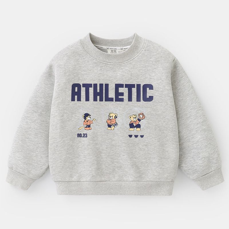 Boys  Preppy Style Bear Sweatshirt, 2025 Spring New Children s Spring Clothing, Simple Baby Spring New Children s Wear Spring Floral Gray 90