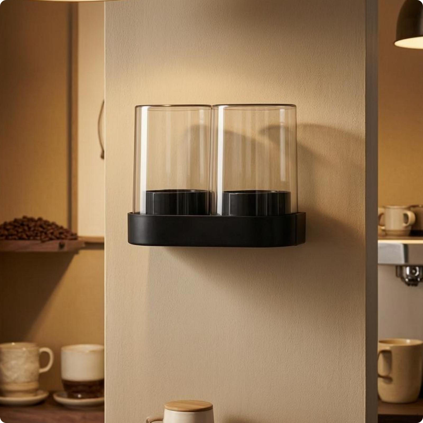 Paper Cup Dispenser Double Tube Nested Covered Top White Wallmounted Black Double Wall-mounted