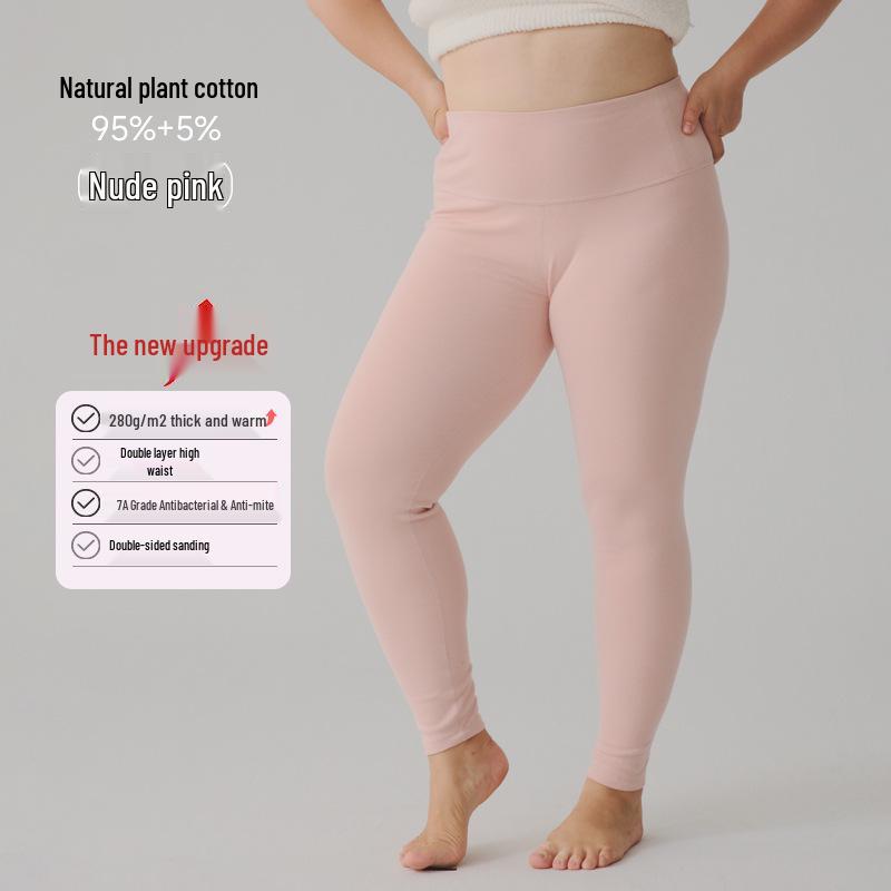 Women's High Waist Cotton Blend Autumn Leggings - Thickened, Warm, Slim Fit, Solid Color, Elastic Winter Base Layer.