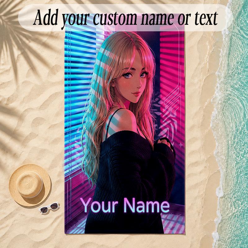 Beach TowelSabrina Carpenter Custom Name Text Personalized Soft Towel for Beach Pool Indoor Home Decor Gift