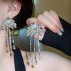 High-End Silver Needle Rhinestone Tassel Earrings: European Court Style Studs with a Luxurious, Fashionable Touch