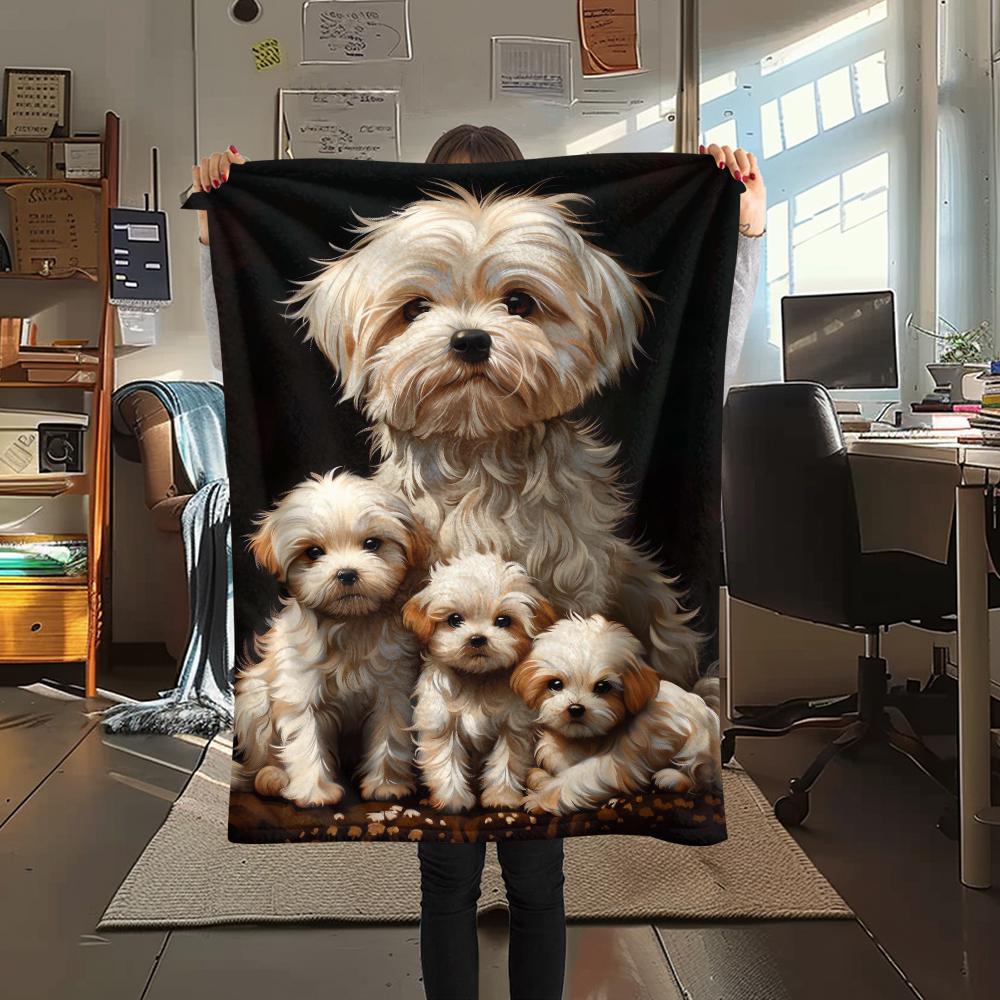 1Pc Cute Puppy Print Flannel Blanket, High quality Comfortable for All Seasons, Home Decor, Warmth and Comfort, Perfect for Christmas Gifts