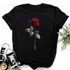 Red Rose Print Women T Shirt Summershort Sleeved Round Neck Harajuku Korean Style Graphic Tops Kawaii Female T-shirt Tops