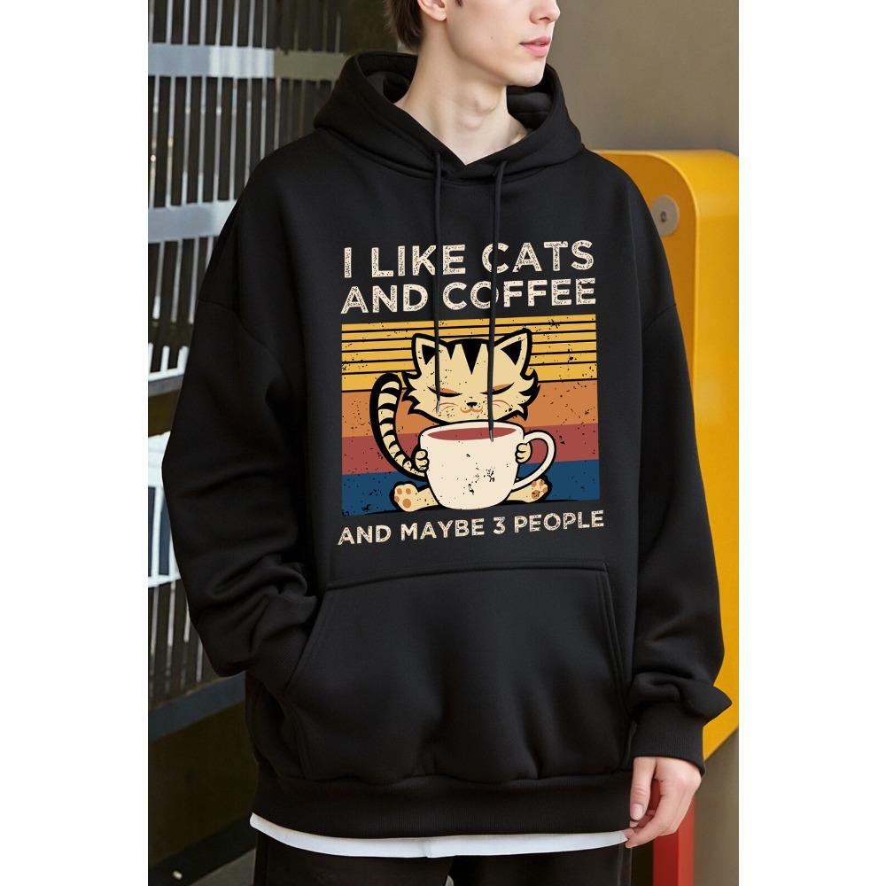 Dámská mikina s kapucí Y2K s roztomilým kočičím vzorem pijícím kávu, fleecová módní mikina, oversized, streetwear, podzimní, měkké mikiny s kapucí