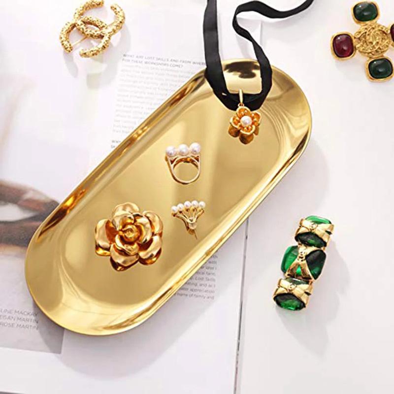 Stainless Steel Dining Dish Plate Tray Jewelry Cosmetic Decorative Trays Organizer Snack Nut Fruit Cake Holder Storage Kitchen