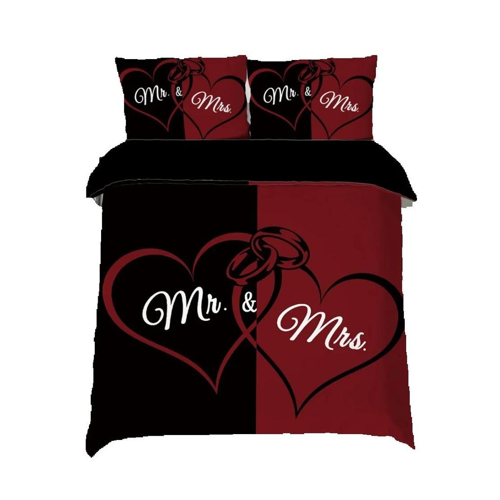 Lovers Gift Duvet Cover Set Mr Mrs bedding set Couple Romantic Valentines Day Quilt Cover Pillowcases Queen King Size 2/3 Pcs