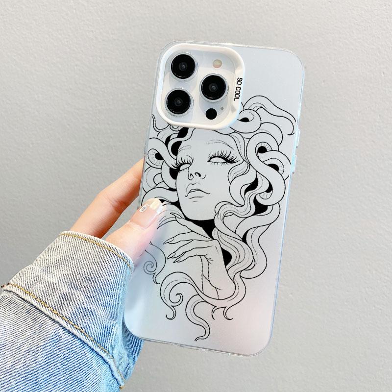 Beautiful Flower Girl Line Design Durable Laser Phone Case For iPhone 13 Mini 12 11 Pro Max 17 16 15 14 Pro Max Plus Back Covers