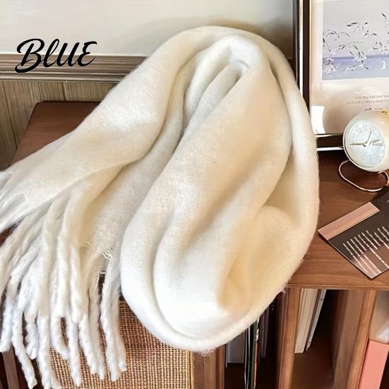 Versatile Winter Accessory Tassels Women Rabbit Velvet Thickened Imitation for Outdoor Scarf with Solid Color