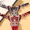 European Exquisite Butterfly Embroidered Thong Sweet Flower Perspective Lingerie Women Sexy Adjustable Briefs