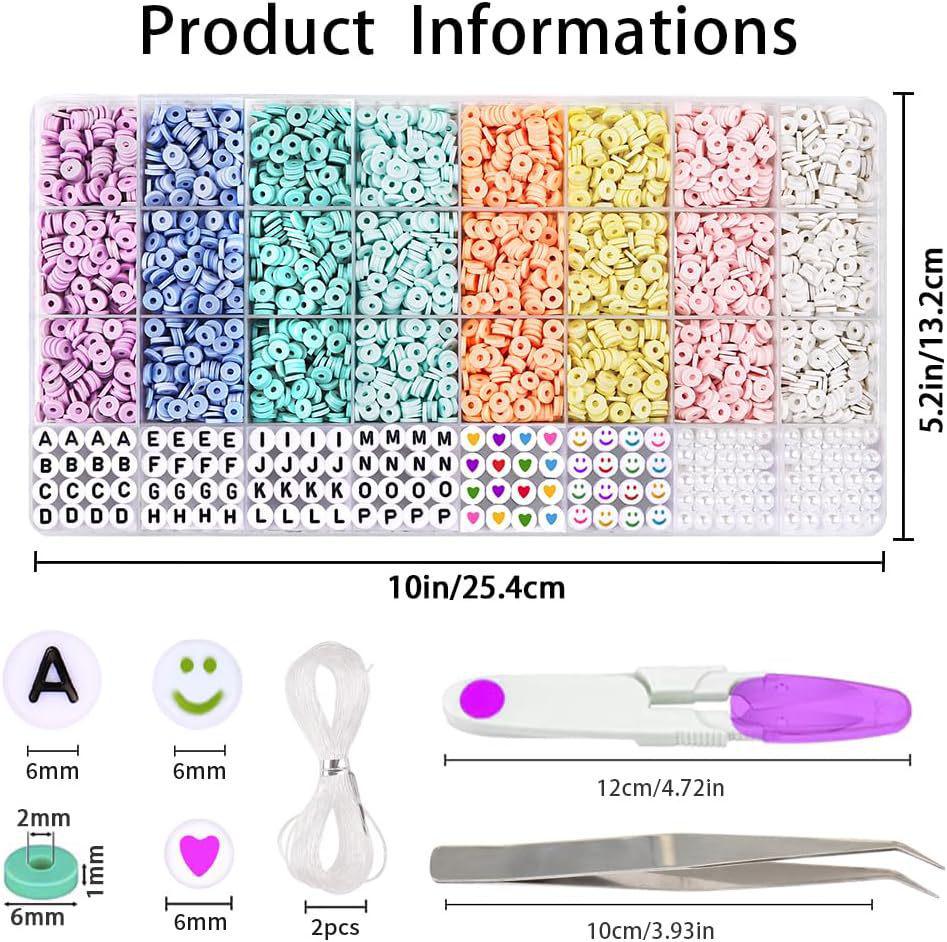 Polymer Clay and Letter Beads Friendship Bracelet Kit - 4000 Beads, 32 Grids