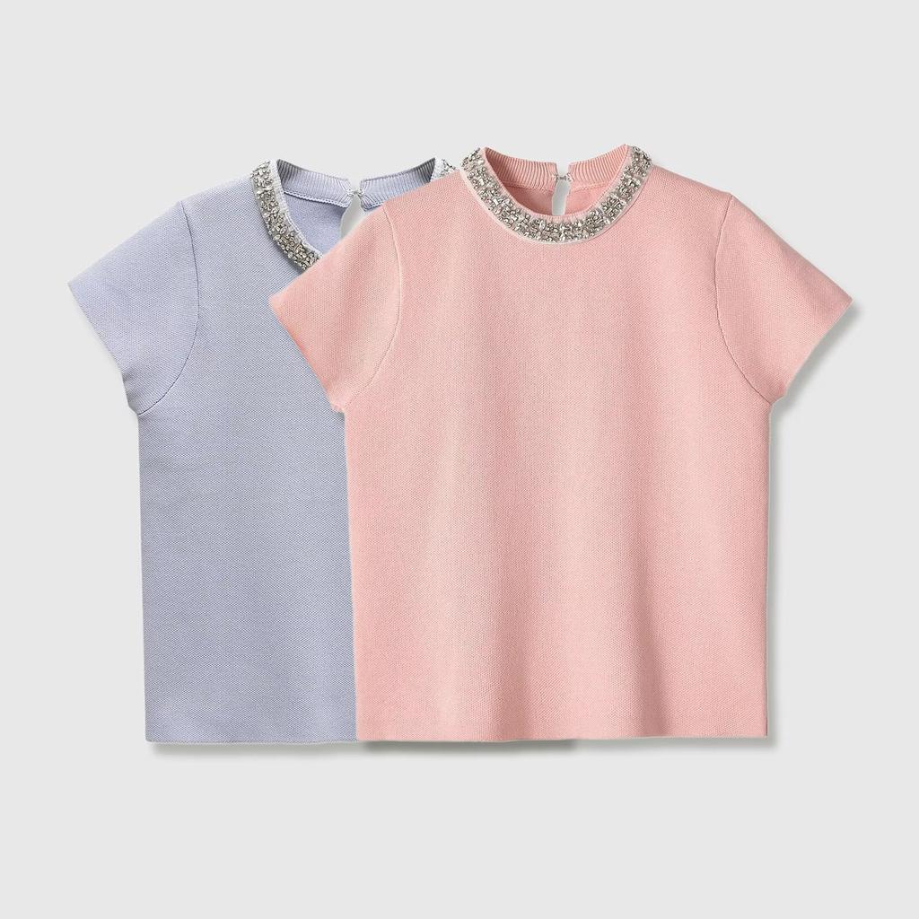 European and American style French women's clothing fashion jewelry decorative knitted top + wide pleated knitted mini skirt