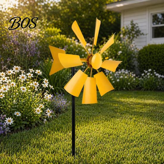 Colorful Garden Decoration Windmill Ground Stake, Outdoor Rust-Proof Wind Spinner Ornament, Fan Blades Metal for Yard Lawn Patio Stake