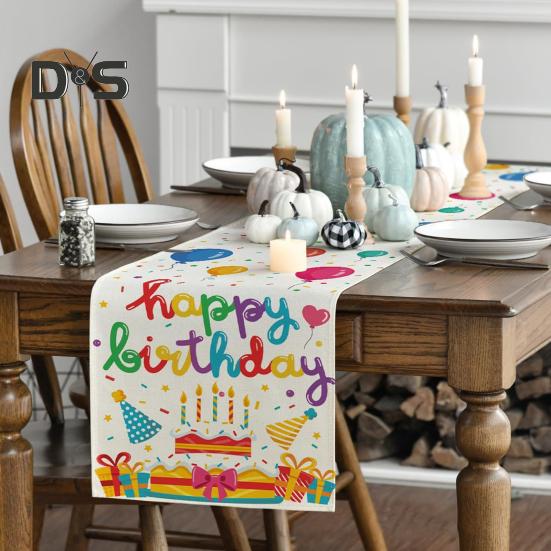 Happy Birthday Table Runner Balloon Confetti Print Protects Table from Heat And Scratches Reusable Table Protection Decoration Birthday Party Table
