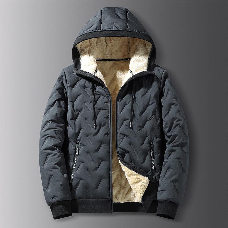 Men s Hooded Winter Jacket - Ultra-Warm Plus Velvet Cotton Outerwear L серый