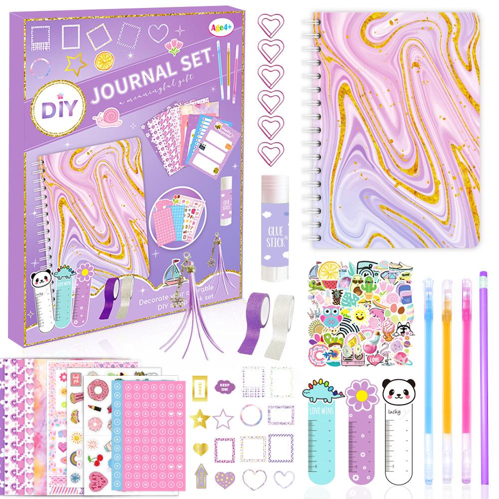 DIY Journal Set Purple Scrapbook Diary Kit with Stickers for Kids