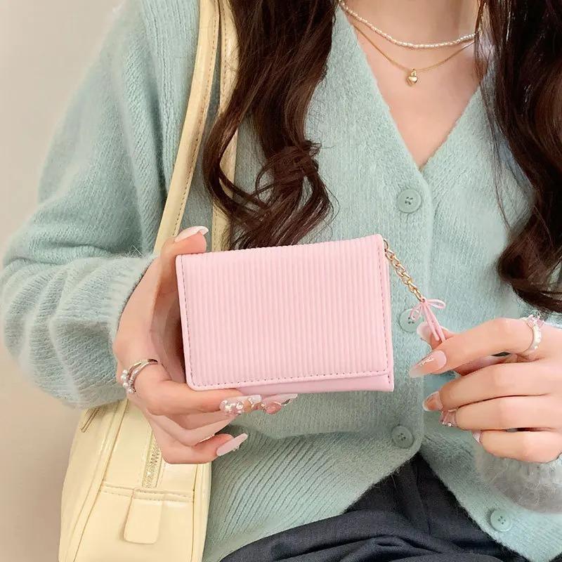 Korean Student Card Card Bag Cute Short Wallet Women Bow Leather Money Holder Wallet Three Fold Wallet Card Holder Coin Purse