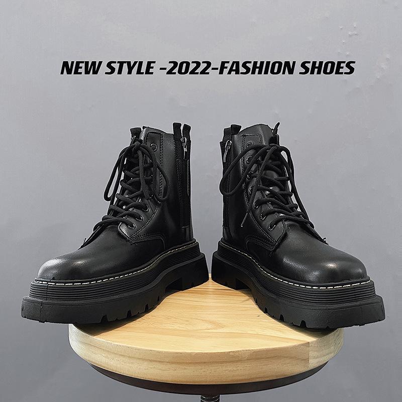 2025 Spring and Autumn New British Style Motorcycle Leather Boots High Top Leather Shoes Thick Sole Elevated Work Suit Boots