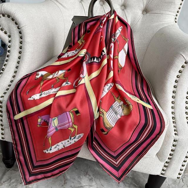 

Дизайнерский шарф 90 см * 90 см, женская шаль с принтом, шелковый фетровый платок, женский платок, квадратный шарф, женский шарф с запахом, 2021