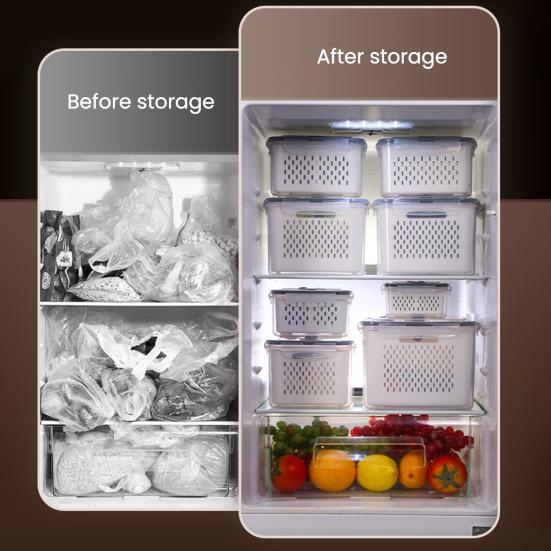 Fruit Storage Boxes for Fridge Leak-proof Produce Containers with Removable Colander And Divider Food Container for Vegetables And Fruits Meal Prep