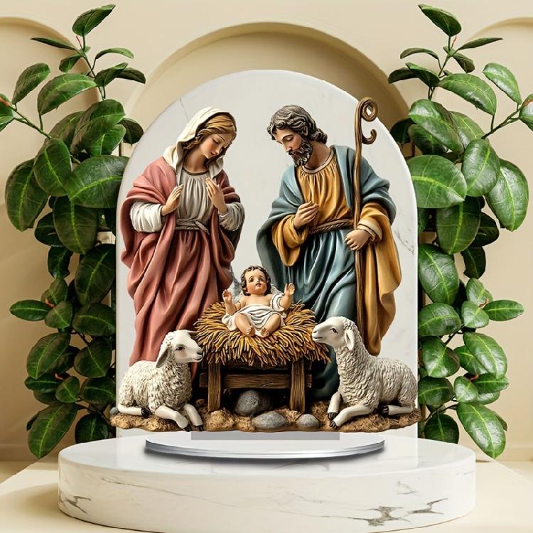 Figurina Presepio Acrilica Piatta 2D Con Base Stabile Scultura Sacra Famiglia Religiosa Per Scrivania Mensola Decorazioni per la Casa