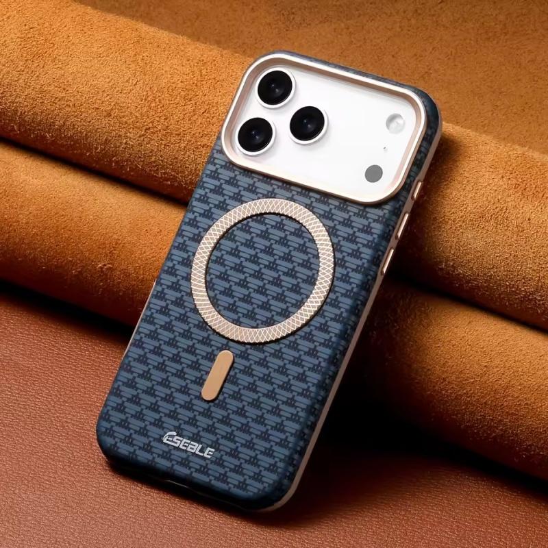 Luxury Business Bitmap Leather Magnetic Phone Case For iPhone 17 16 15 14 13 Pro Max 17Pro 17Air Metal Lens Button Bumpe Cover