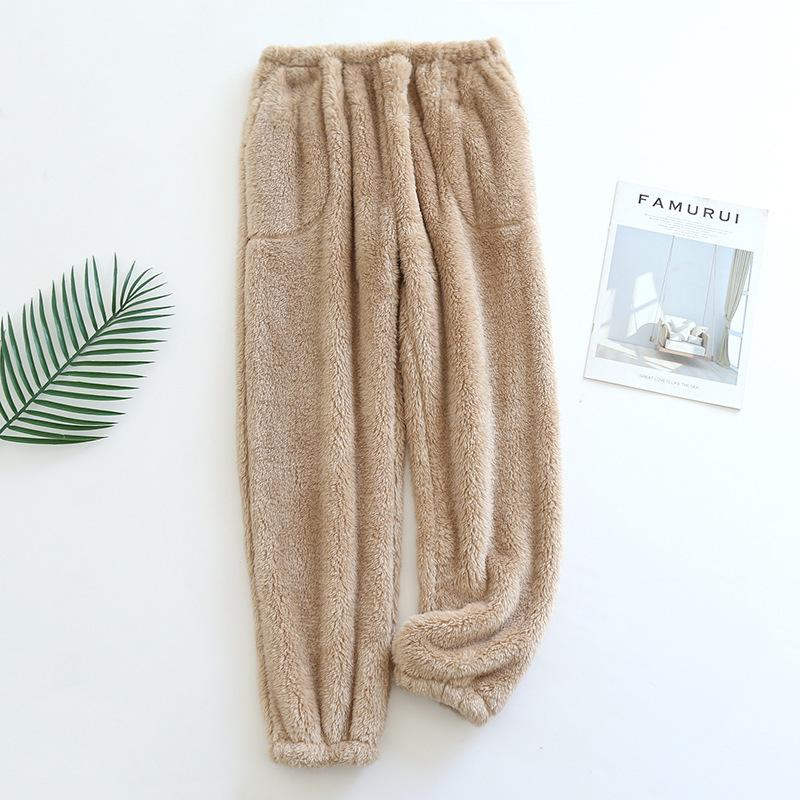 

Коралловый флис, женская осенне-зимняя одежда, одежда для сна, бархатные толстые пижамы, брюки, брюки для женщин L кофейный