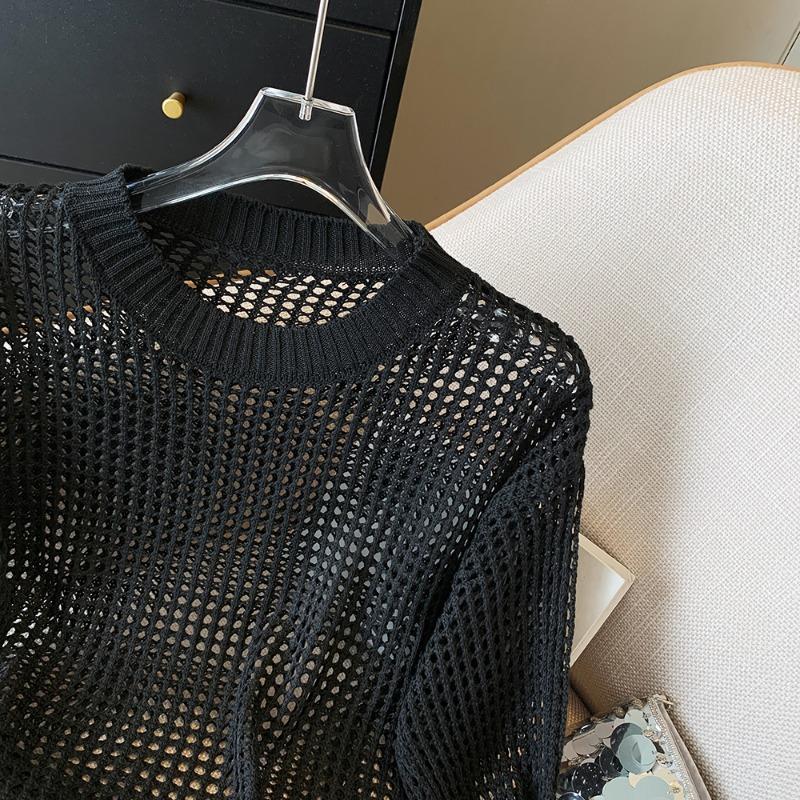 Mode Lose Aushöhlen Sonnencreme Gestrickte Pullover für Frauen Herbst Dünne Langarm Rundhals Pullover Strickwaren Frauen Elegante Casual Pullover 24799