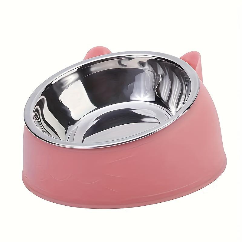 

1pc Elevated Stainless Steel Cat Bowl, Inclined Food & Water Dish with Cute Ear Stand, Neck Protection Design for Cats розовый