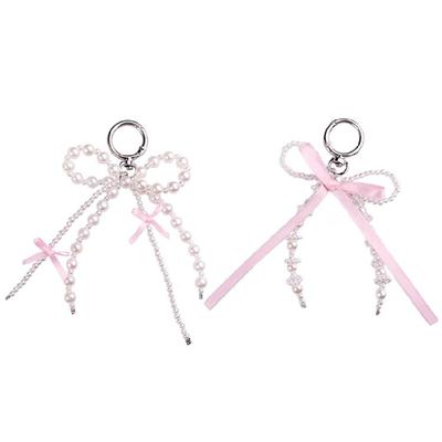 Pearls Beaded Bowknot Keychain Stylish Butterfly Knot Pendant Keyring Bag Charm