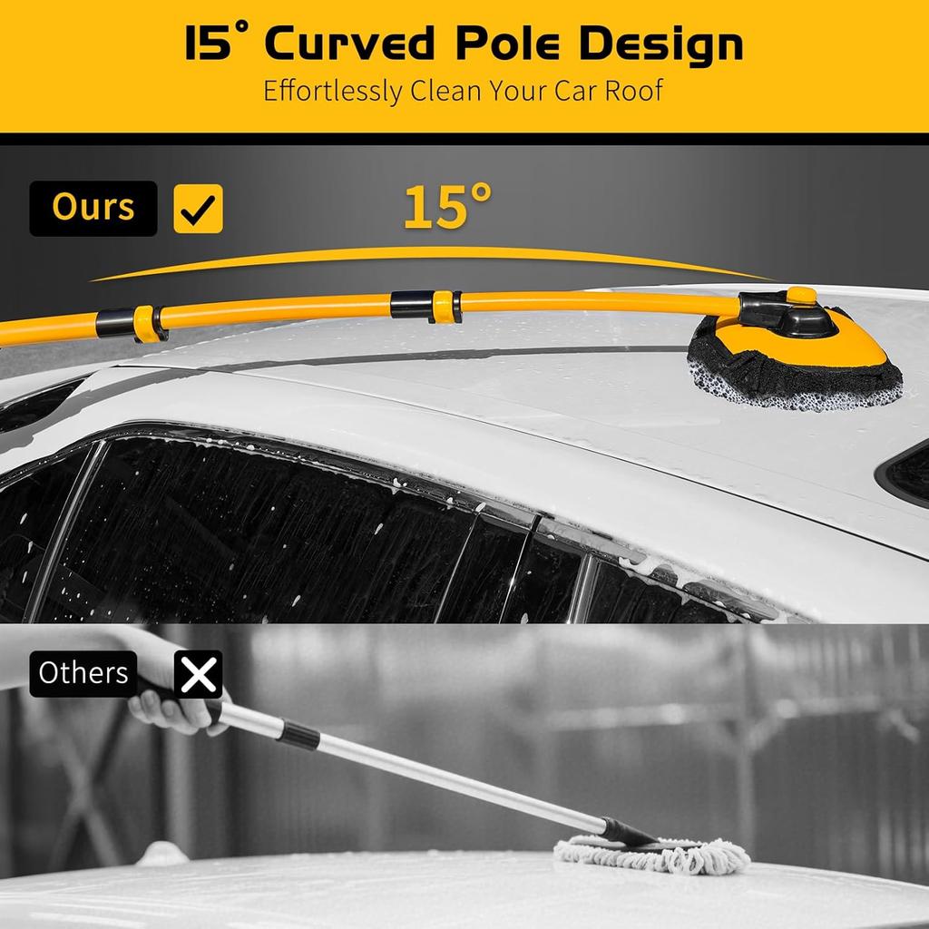 Ordenado 15°Curved Car Wash Brush With Long Handle, 43" Car Cleaning Brush With Extension Pole, Microfiber RV Wash Mop Scratch-Free, Exterior Washer