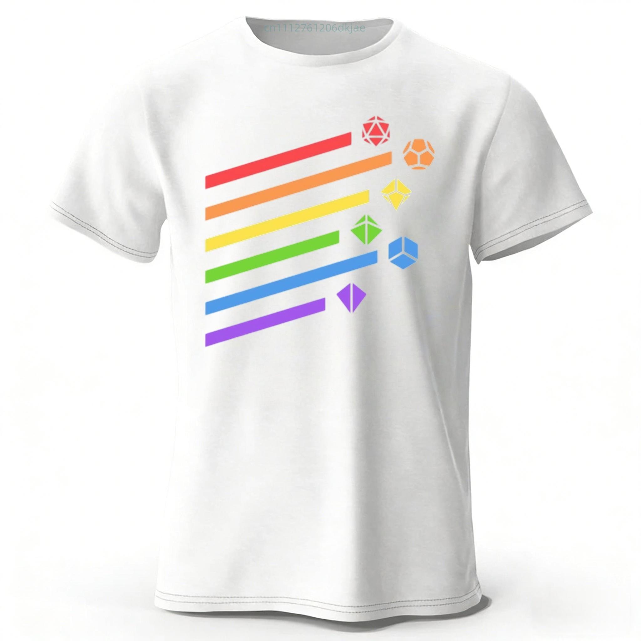 

Rainbow Dice Lines Pure Cotton Printed Short Sleeved Mens Fashionable New Running Sports Tshirt Women Loose Oversized Soft Top 4XL