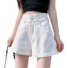 White High Waisted Denim Shorts for Women's Summer Loose A-line Shorts with Rolled Edges Denim Shorts
