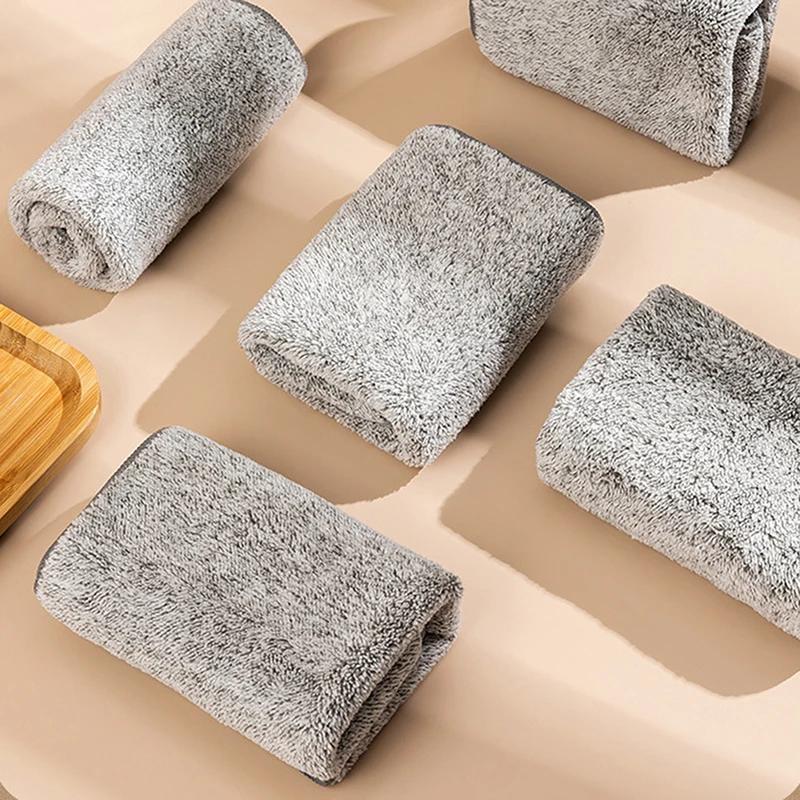 2/5/10pcs Gray Bamboo Charcoal Thickened Super Absorbent Dishcloth Oil Resistant Kitchen Wipes Microfiber Cleaning Cloths