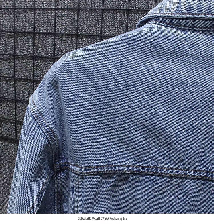 Trendy Men's American Retro Denim Jacket: Versatile Spring/Autumn Style with Handsome Collar